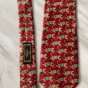Fendi Red and Gold Patterned Tie